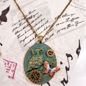 Retro boho owl pendant chain necklace